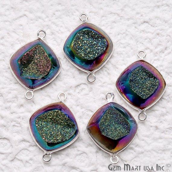 Window Druzy 14mm Cushion Shape Bezel Cave Druzy Gemstone Connector (Pick Your Color, Bail, Plating) - GemMartUSA