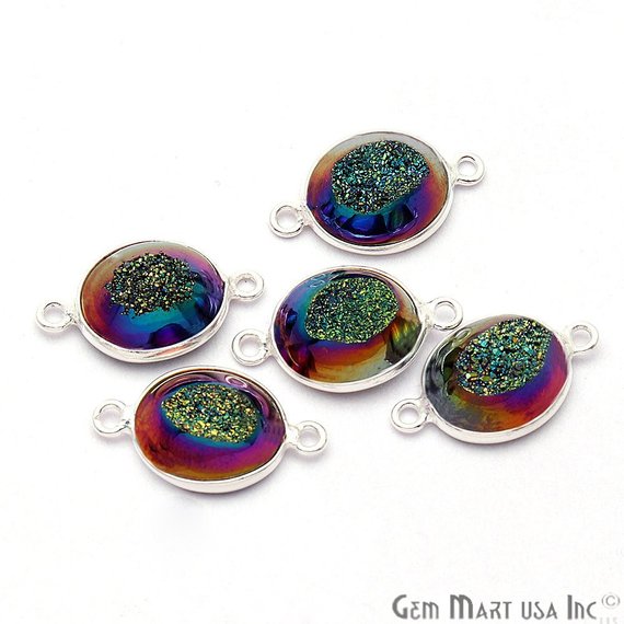 Window Druzy 10x12mm Oval Bezel Cave Druzy Connector (Pick Color, Bail, Plating) - GemMartUSA