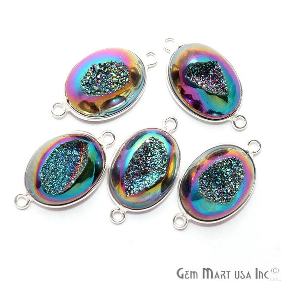 Window Druzy 12x16mm Oval Bezel Cave Druzy Connector (Pick Color, Bail, Plating) - GemMartUSA