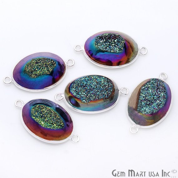 Window Druzy 13x18mm Oval Bezel Cave Druzy Connector (Pick Color, Bail, Plating) - GemMartUSA