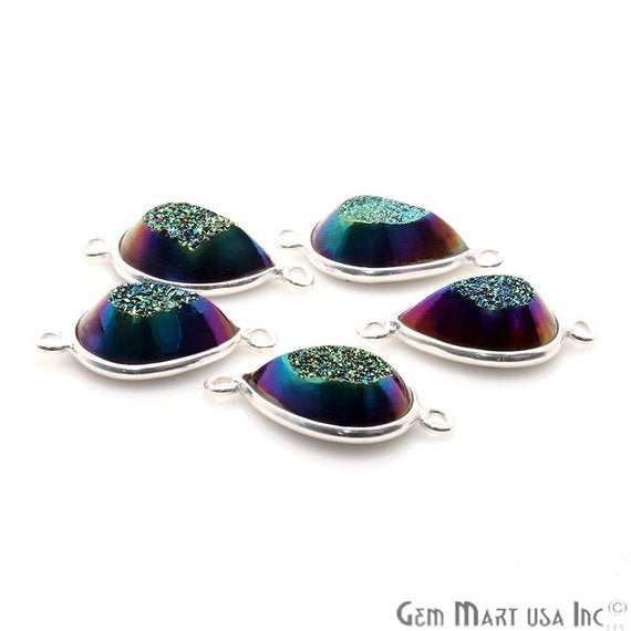 Window Druzy 10x14mm Pears Shape Bezel Cave Druzy Gemstone Connector (Pick Your Color, Bail, Plating) - GemMartUSA