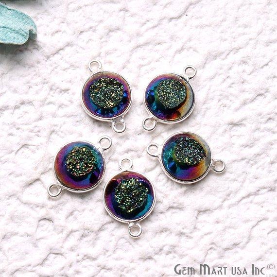 Window Druzy 10mm Round Shape Bezel Cave Druzy Gemstone Connector (Pick Your Color, Bail, Plating) - GemMartUSA