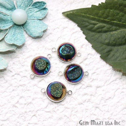 Window Druzy 12mm Round Shape Bezel Cave Druzy Gemstone Connector (Pick Your Color, Bail, Plating) - GemMartUSA