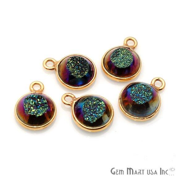 Window Druzy 8mm Round Shape Bezel Cave Druzy Gemstone Connector (Pick Your Color, Bail, Plating) - GemMartUSA