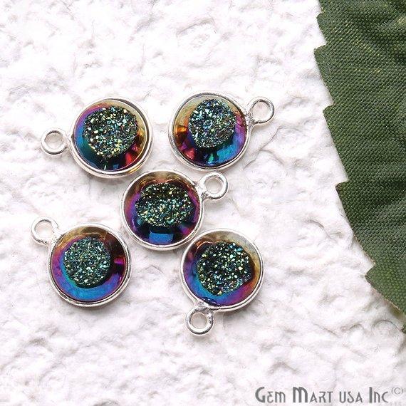 Window Druzy 8mm Round Shape Bezel Cave Druzy Gemstone Connector (Pick Your Color, Bail, Plating) - GemMartUSA