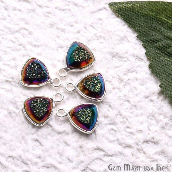 Window Druzy 8mm Trillion Shape Bezel Cave Druzy Gemstone Connector (Pick Your Color, Bail, Plating) - GemMartUSA