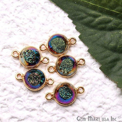 Window Druzy 8mm Round Shape Bezel Cave Druzy Gemstone Connector (Pick Your Color, Bail, Plating) - GemMartUSA