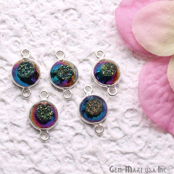 Window Druzy 8mm Round Shape Bezel Cave Druzy Gemstone Connector (Pick Your Color, Bail, Plating) - GemMartUSA