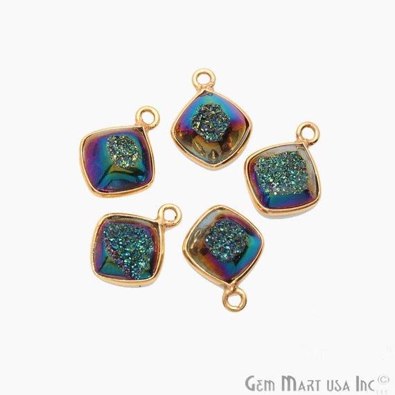 Window Druzy 8mm Cushion Shape Bezel Cave Druzy Gemstone Connector ( Pick Your Color, Plating, Bail) - GemMartUSA