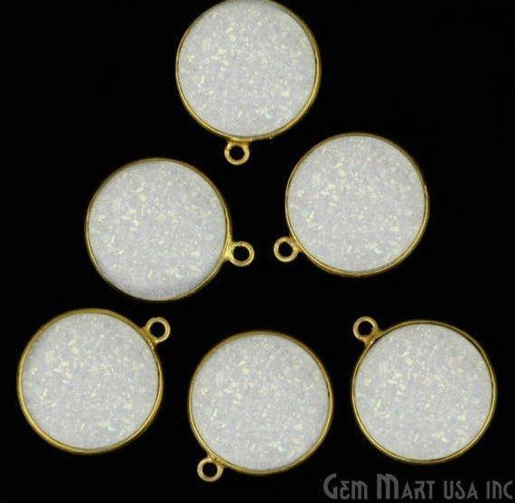Natural Titanium Druzy 16mm Round Single Bail Gold Gemstone Connector