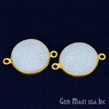 Natural Titanium Druzy 16mm Round Double Bail Gold Gemstone Connector