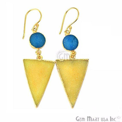 Double Druzy 62x20mm Gold Plated Dangle Hook Earrings (Pick your Gemstone) (90128-1) - GemMartUSA