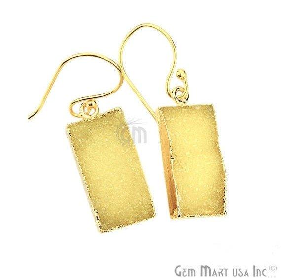 Druzy Gold Electroplated 10x38mm Rectangle Shape Gemstone Dangle Hook Earring Pic Your Color (90145-1) - GemMartUSA