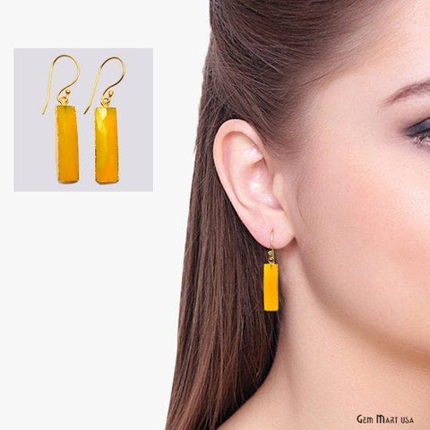 Rectangle 9x30mm Gold Gemstone Hook Earring 1Pair (Pick your Gemstone) - GemMartUSA