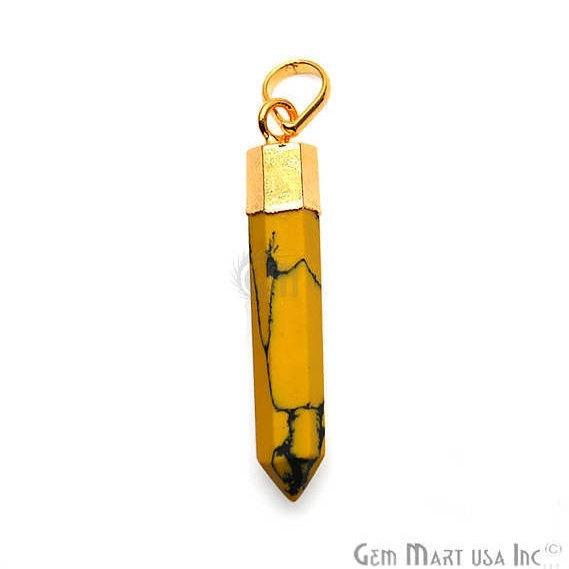 Gold Plated 39x7mm Pencil Shape Sediment Jasper Pendant (50060) - GemMartUSA