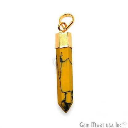 Gold Plated 39x7mm Pencil Shape Sediment Jasper Pendant (50060) - GemMartUSA