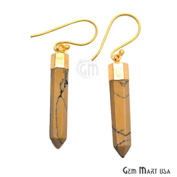 Pencil Shape 39x7mm Gold Plated Jasper Gemstone Hook Earrings (Pick your Gemstone) (90161-1) - GemMartUSA