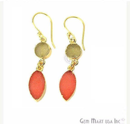 Double Druzy 48x8mm Gold Plated Dangle Hook Earrings (Pick your Gemstone) (90127-1) - GemMartUSA