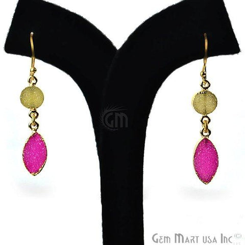 Double Druzy 48x8mm Gold Plated Dangle Hook Earrings (Pick your Gemstone) (90127-1) - GemMartUSA