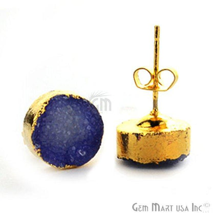 Round Shape 12mm Gold Plated Druzy Stud Earrings (Pick your Gemstone) (90012-2) - GemMartUSA