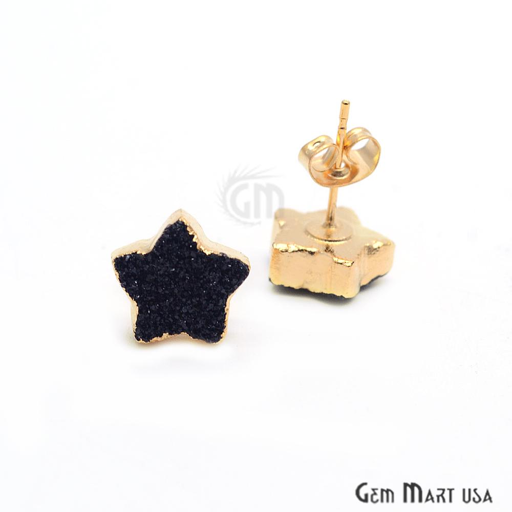 Star Shape 10mm Gold Plated Druzy Stud Earrings (Pick your Gemstone) (90030-1) - GemMartUSA