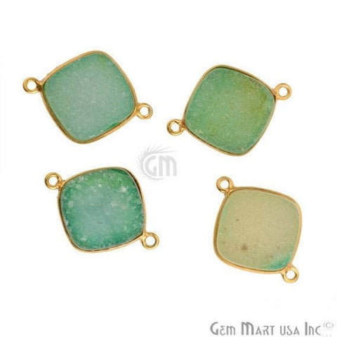 Green Color 14mm Cushion Gold Plated Druzy Connector - GemMartUSA