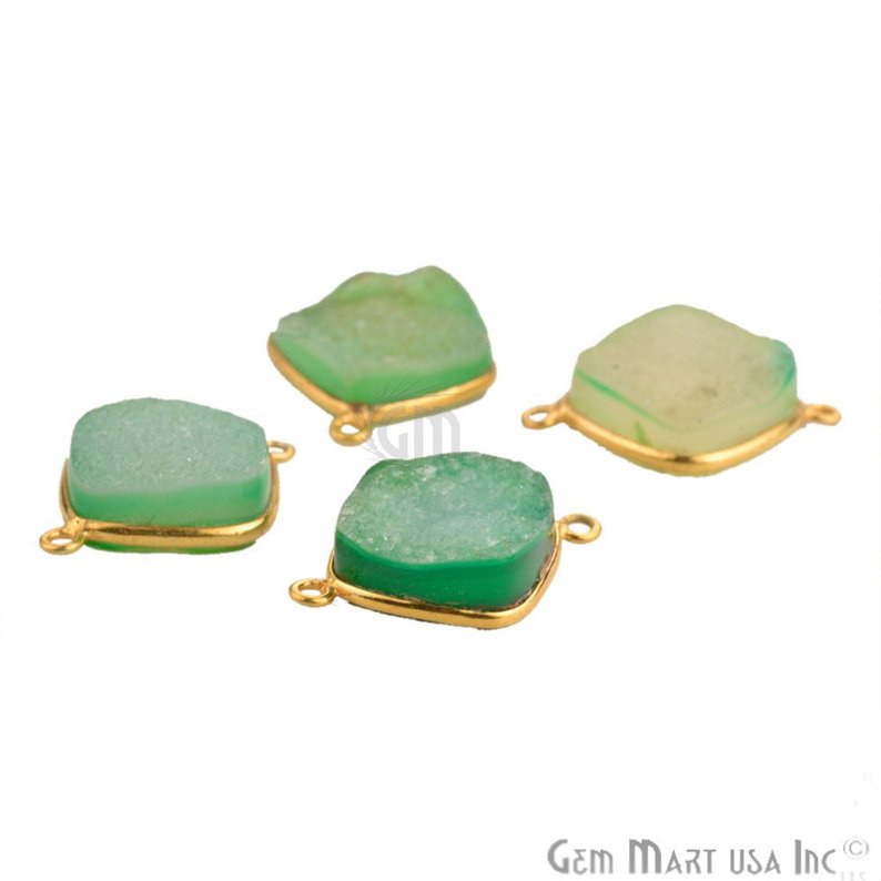 Green Color 14mm Cushion Gold Plated Druzy Connector - GemMartUSA