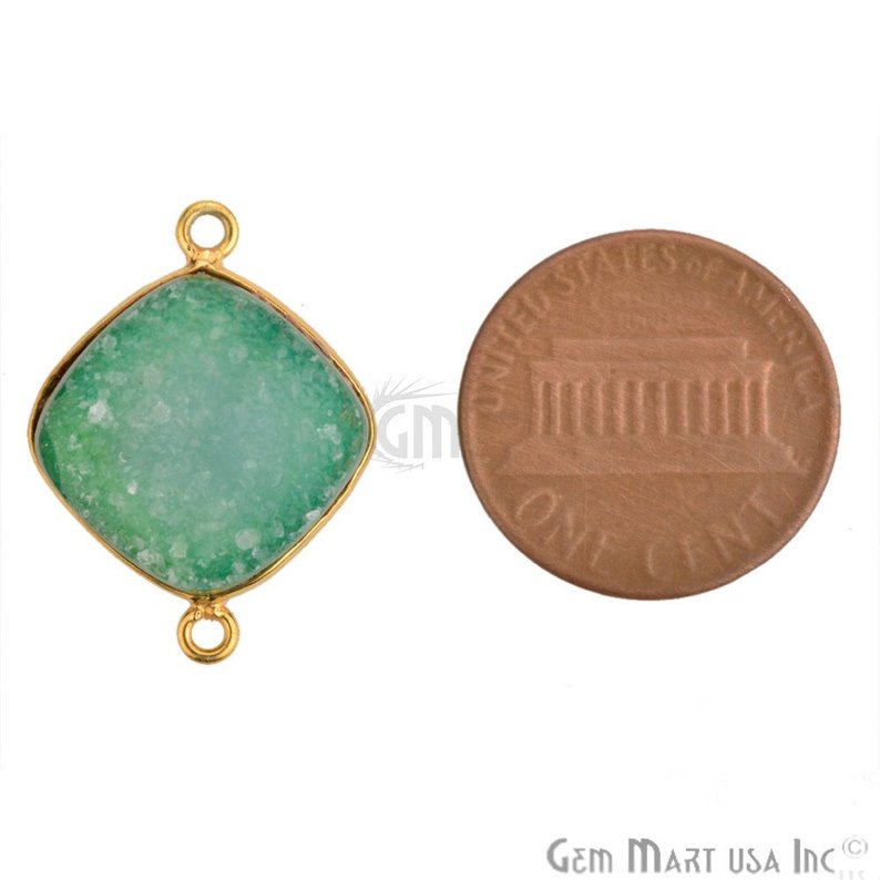 Green Color 14mm Cushion Gold Plated Druzy Connector - GemMartUSA