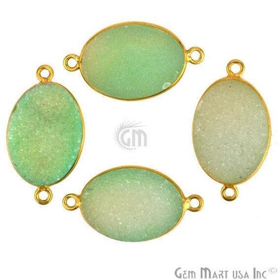 Color Druzy 13x18mm Oval Bezel Gold Plated Bail Gemstone Connector (Pick Color, Bail) - GemMartUSA