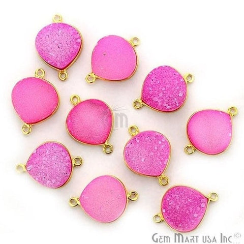 Pink Colored 14mm Heart Gold Plated Druzy Connector - GemMartUSA