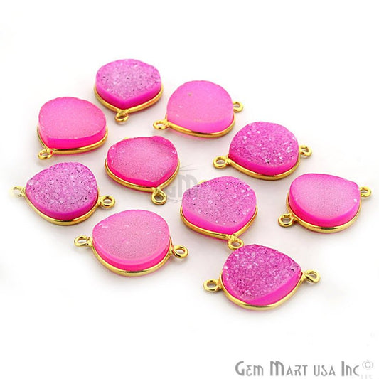 Pink Colored 14mm Heart Gold Plated Druzy Connector - GemMartUSA