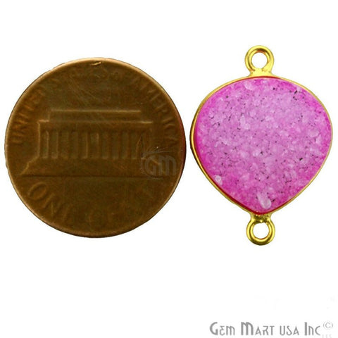 Pink Colored 14mm Heart Gold Plated Druzy Connector - GemMartUSA