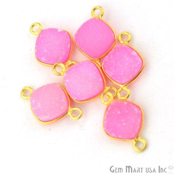 Color Druzy Connector, 8mm Cushion Shape Bezel Gold Plated Gemstone Connector 1pc Choose Your Color - GemMartUSA