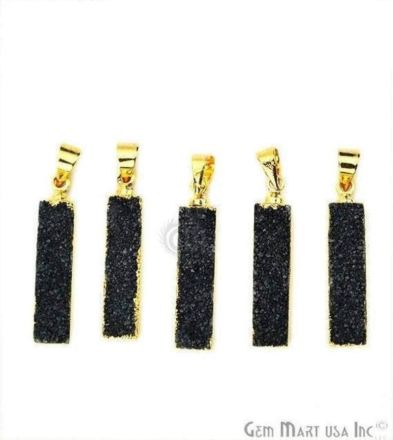 Druzy Bar 24x5mm Gold Electroplated Single Bail Pendant (Pick Your Color) - GemMartUSA