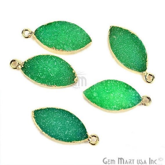 Gold Electroplated Druzy 10x20mm Marquise Druzy Connector (Pick Color, Bail) - GemMartUSA