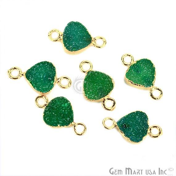 Gold Electroplated Druzy 8mm Heart Shape Double Bail Gemstone Connector Pick Your Color (11237) - GemMartUSA