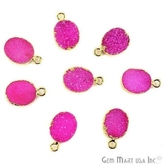 Gold Electroplated Druzy 10x12mm Oval Druzy Gemstone Connector (Pick Your Color, Bail) - GemMartUSA