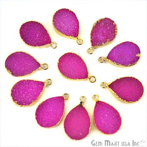 Gold Electroplated 13x18mm Pears Single Bail Druzy Gemstone Connector
