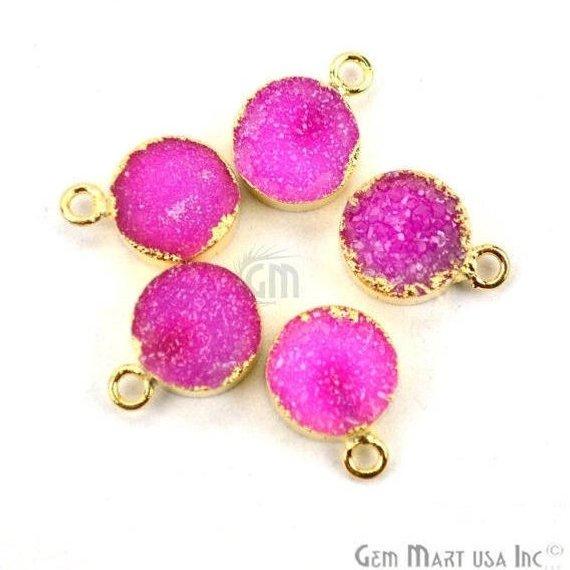 Gold Electroplated Druzy 10mm Round Shape Druzy Gemstone Connector (Pick Your Color, Bail) - GemMartUSA