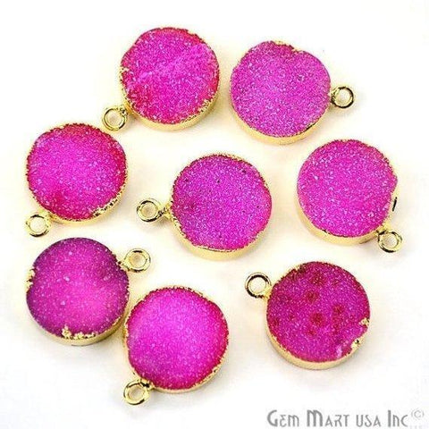 Gold Electroplated 14mm Round Druzy Single Bail Gemstone Connector