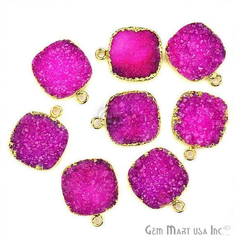 Gold Electroplated Druzy 16mm Square Druzy Gemstone Connector (Pick Your Color, Bail) - GemMartUSA