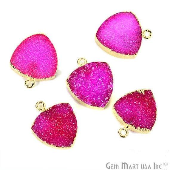 Gold Electroplated Druzy 16mm Trillion Single Bail Gemstone Connector (Pick Your Color) (11098) - GemMartUSA