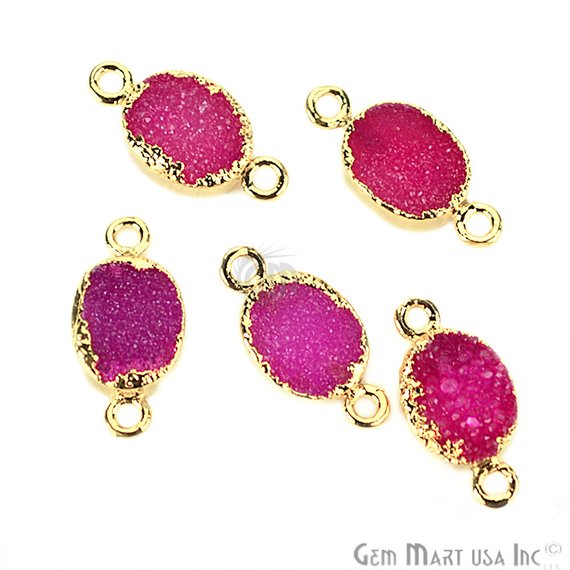 Gold Electroplated Druzy 8x10mm Oval Druzy Gemstone Connector (Pick Your Color, Bail) - GemMartUSA