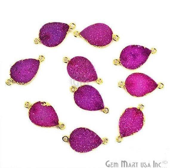 Gold Electroplated 13x18mm Pears Double Bail Druzy Gemstone Connector