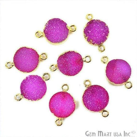 Gold Electroplated Druzy 12mm Round Double Bail Gemstone Connector