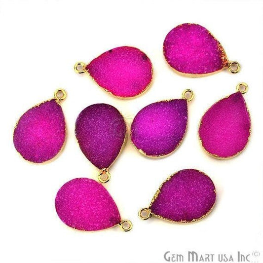 Gold Electroplated Druzy 15x20mm Pears Druzy Gemstone Connector (Pick Your Color, Bail) - GemMartUSA