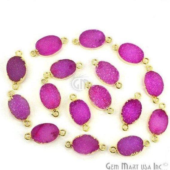 Gold Electroplated Druzy 10x14mm Oval Druzy Gemstone Connector (Pick Your Color, Bail) - GemMartUSA
