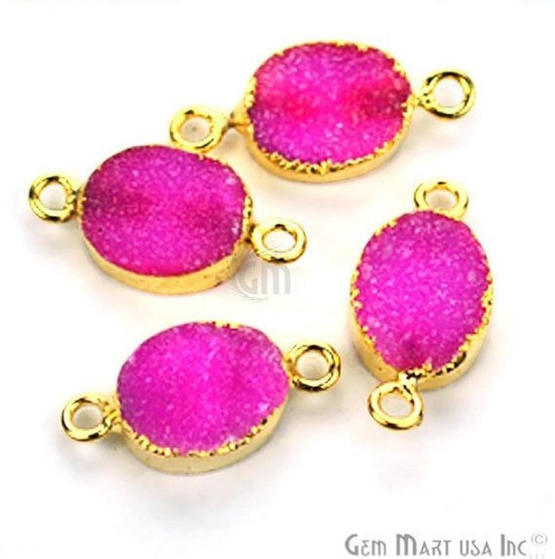 Gold Electroplated Druzy 9x11mm Oval Druzy Gemstone Connector (Pick Your Color) - GemMartUSA