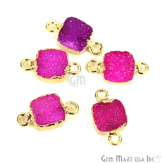 Gold Electroplated Druzy 8mm Square Double Bail Druzy Connector (Pick Color) - GemMartUSA