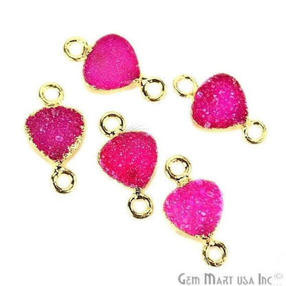 Gold Electroplated Druzy 8mm Heart Shape Double Bail Gemstone Connector Pick Your Color (11237) - GemMartUSA